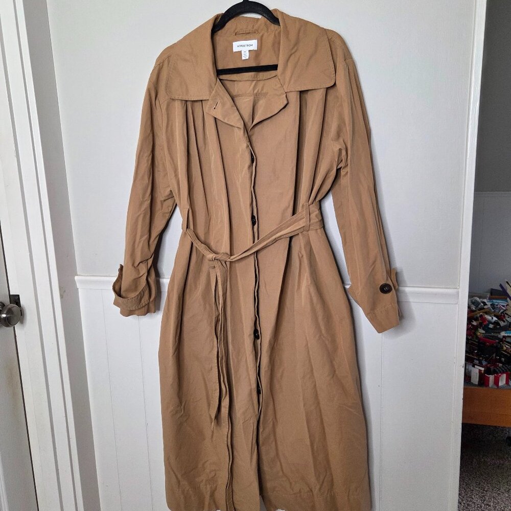 NORDSTROM Solid Brown Tan Button Front Trench Coat